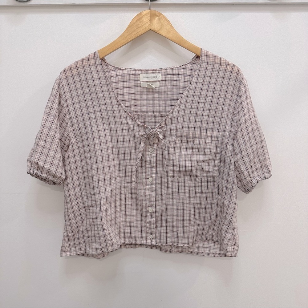 TREASURE & Bond Boyfriend plaid peasant shirt